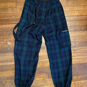 Forever 21 Plaid Joggers - Black and Green
